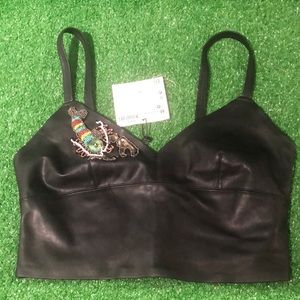 Zara embellished faux leather cropped top